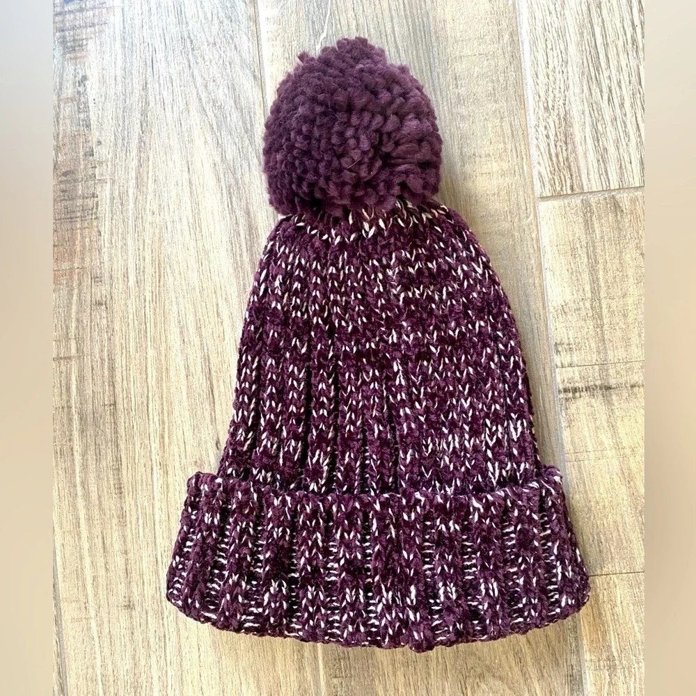 Nordstrom Dark Purple and White Pom Pom Beanie